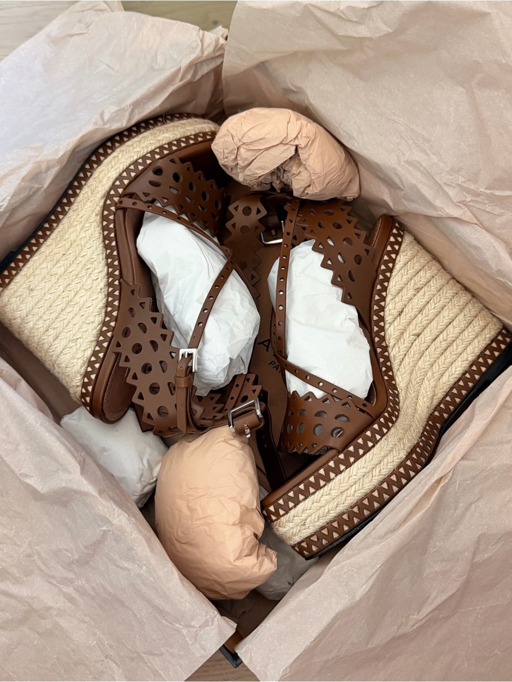 Alaïa leather lasercut espadrille sandals size 37